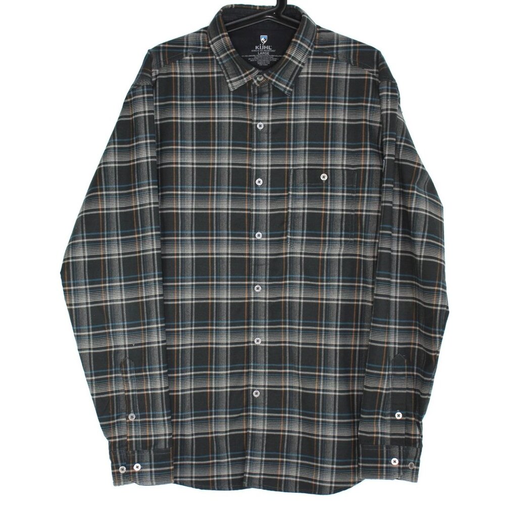 Kuhl Mens Large Plaid Spell Out Button Up Shirt A1702